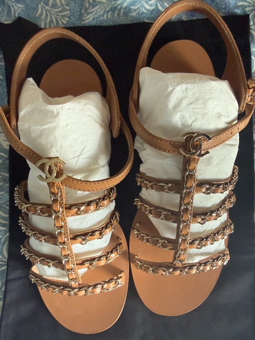Chanel 2023 Interlocking CC Logo Gladiator Sandals, Size 40